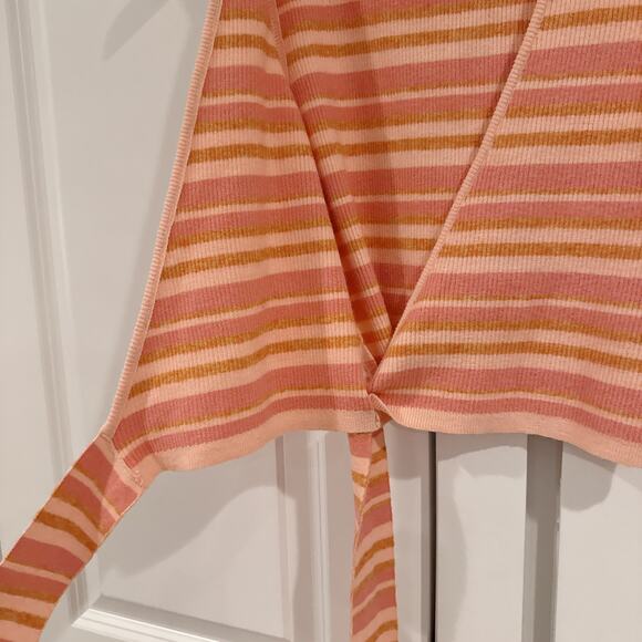 L’ACADAMIE Gina Draped Cropped Tank Wrap Vest Pink Lemon Stripe | Small - Picture 4 of 9